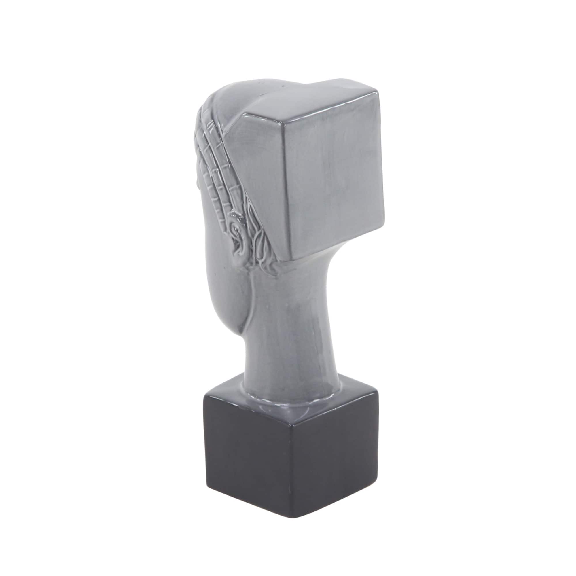 12" Gray Stoneware Woman Head Sculpture